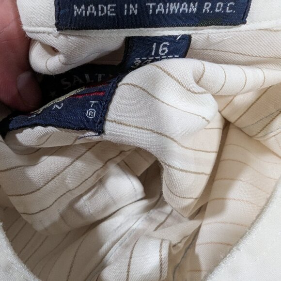 Salty Dog White Pin Striped Pocketed Long Sleeve Button Up Shirt Sz 16 - Picture 9 of 9